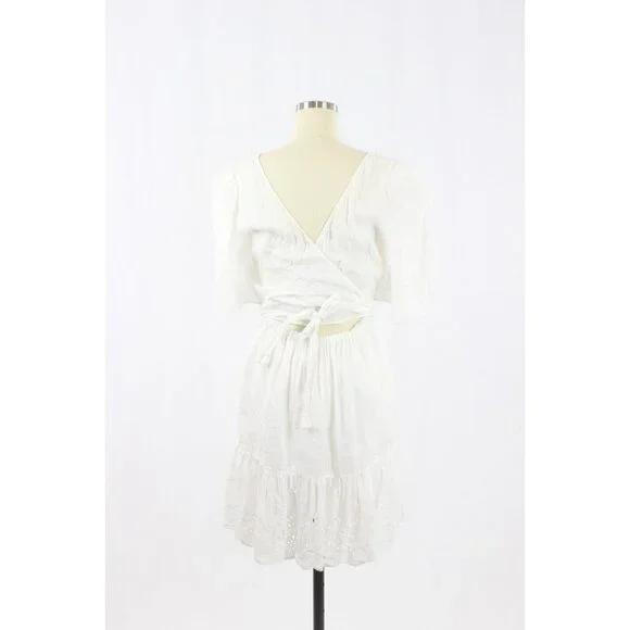 LA VIE By REBECCA TAYLOR Sarcelle White Linen Eyelet Embroidered Dress, Size S - Picture 7 of 16